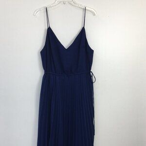 Asos Design Strappy V-Neck Navy Flare Skirt Sheer Overlay Midi Dress Size 10